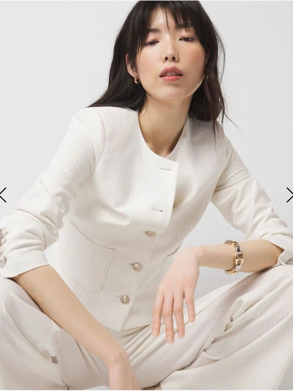 WHBM Women's Cream Pinstripe Tailored Lady Jacket size 8